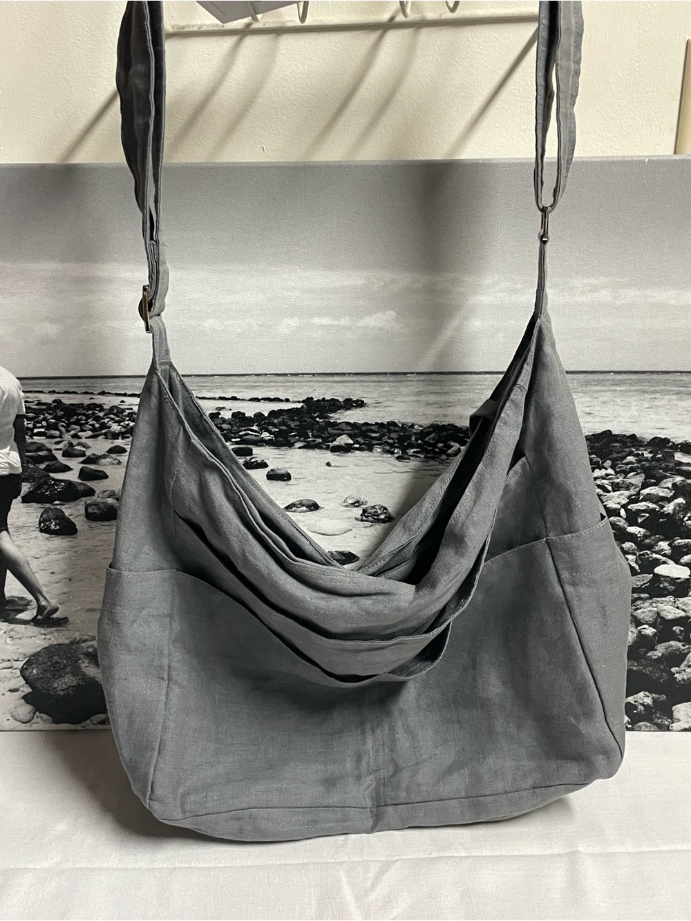 Linen Gray Canvas Hobo Bag - Women